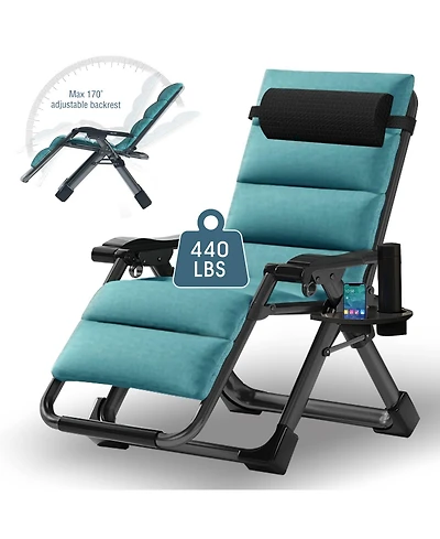 Aboron Zero Gravity Chair, Folding Portable Reclining Lounge Chair with Removable Cushion, Headrest, Reclining Patio Lounger Chair for Indoor,Outdoor
