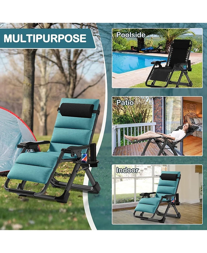 Aboron Zero Gravity Chair, Folding Portable Reclining Lounge Chair with Removable Cushion, Headrest, Reclining Patio Lounger Chair for Indoor,Outdoor