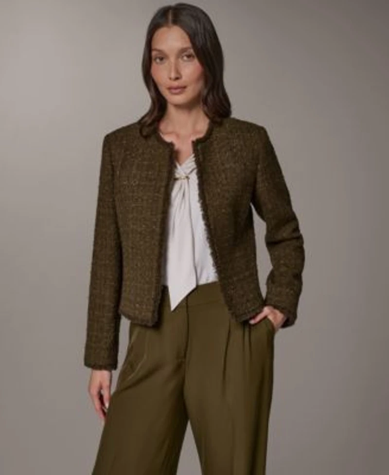 Donna Karan New York Womens Open Front Fring Jacket