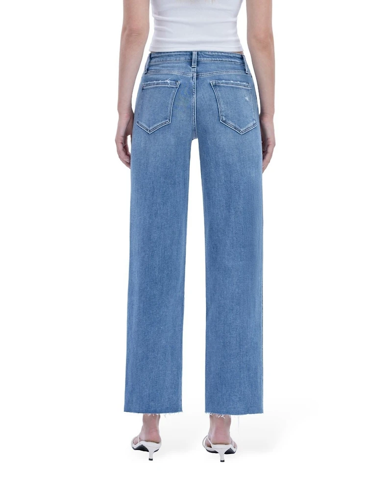 Flying Monkey Women's High Rise Raw Hem Slim Wide Leg Jeans