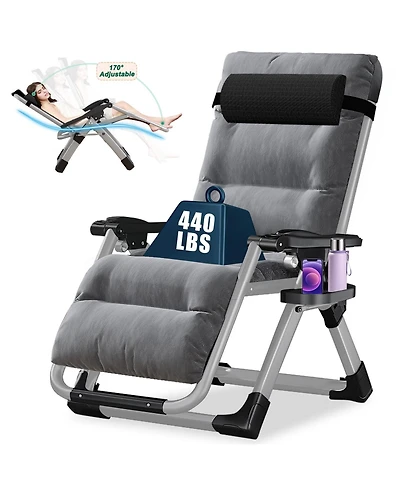 Aboron Zero Gravity Chair, Folding Portable Reclining Lounge Chair with Removable Cushion, Headrest, Patio Lounger for Indoor,Outdoor