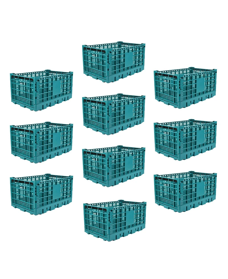 Gaomon 10PCS Stackable Collapsible Heavy Duty Plastic Storage Organizer Crate for Outdoor Office, Home, School, Camping, Green