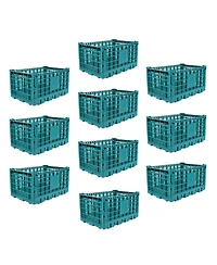 Gaomon 10PCS Stackable Collapsible Heavy Duty Plastic Storage Organizer Crate for Outdoor Office, Home, School, Camping, Green