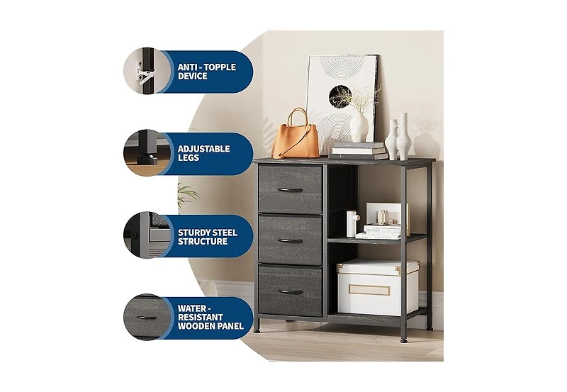 homfan 3-Drawer File Cabinet with Printer Stand - Under Desk Organizer with 2 Open Storage Shelves