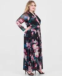 Anne Klein Plus Twist Front Floral-Print Maxi Dress