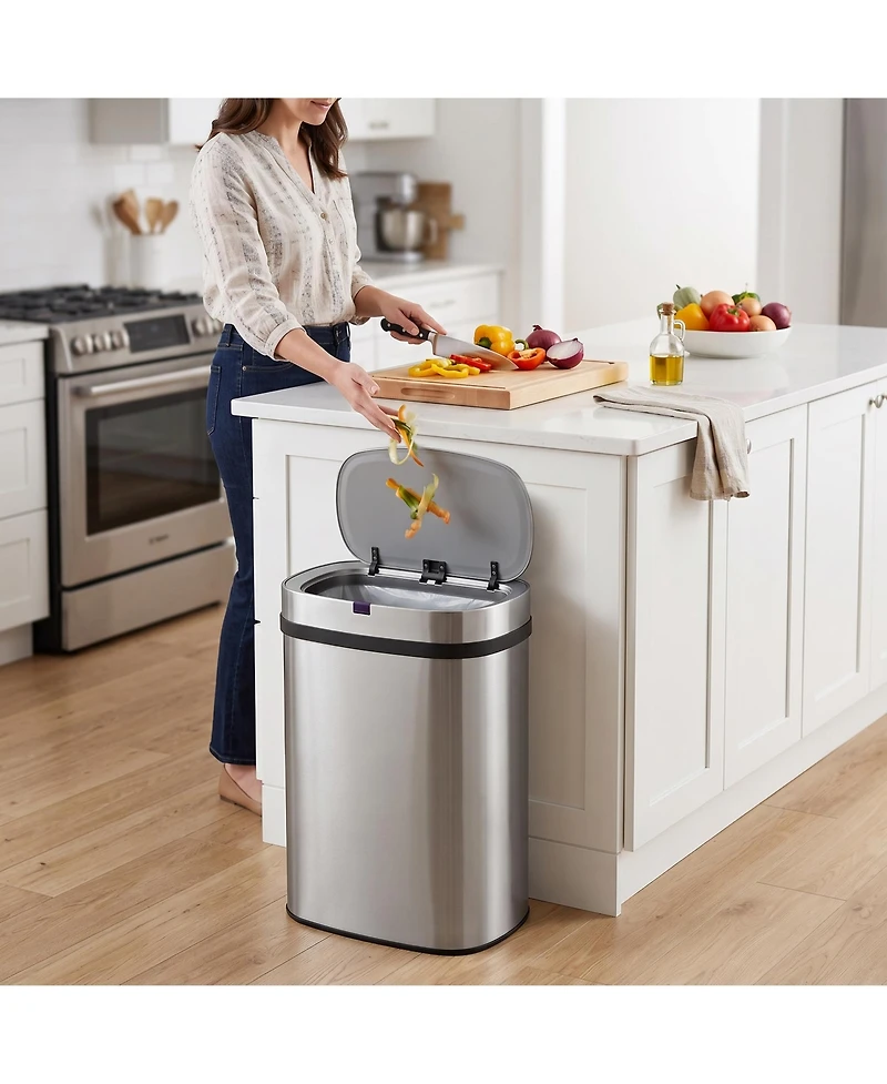 Mega Casa 18-Gallon Motion Sensor Trash Can with 26 Trash Bags, Rectangular Waste Sorting Bin with Dual Split Rings