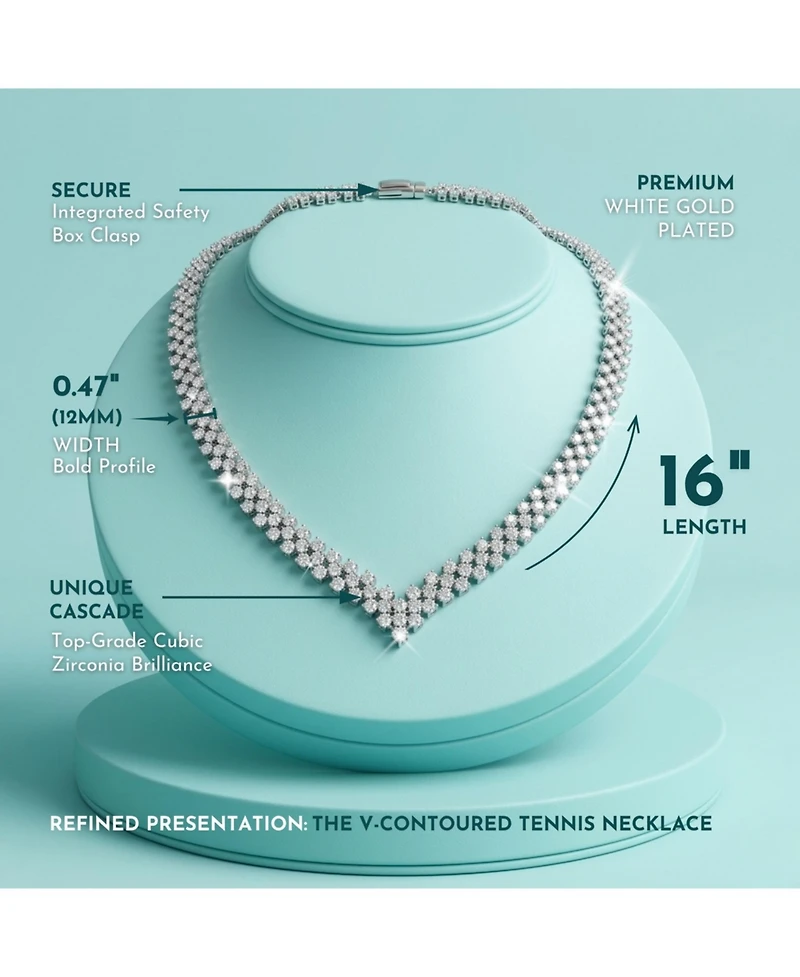 Rachel Glauber Classy White Gold Plated Tennis Necklace