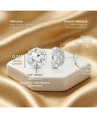 Sterling Silver White Gold Plated Round-cut Cubic Zirconia Stone stud Earring