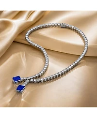 Sterling Silver White Gold Plated with Two-Stone Tennis Chain Collar Necklace