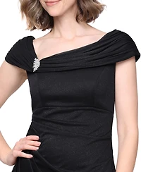 Alex Evenings Petite L-Neck Glitter-Mesh Long Dress