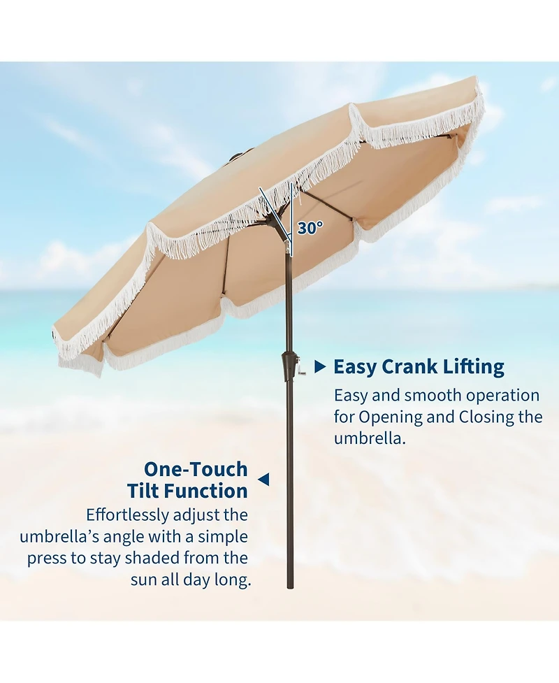 gaomon 9Feet Patio Outdoor Table Umbrella with Retro Fringe with Crank Handle for Backyard, Pool, Camping