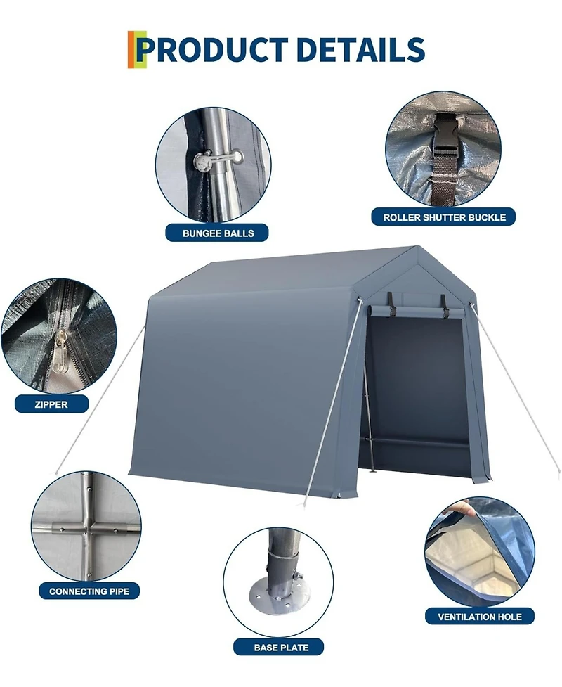 gaomon 7x10 Ft Outdoor Portable Storage Shelter Shed,Heavy Duty Waterproof Tarp,Motorcycle Garage with Roll-up Zipper Door
