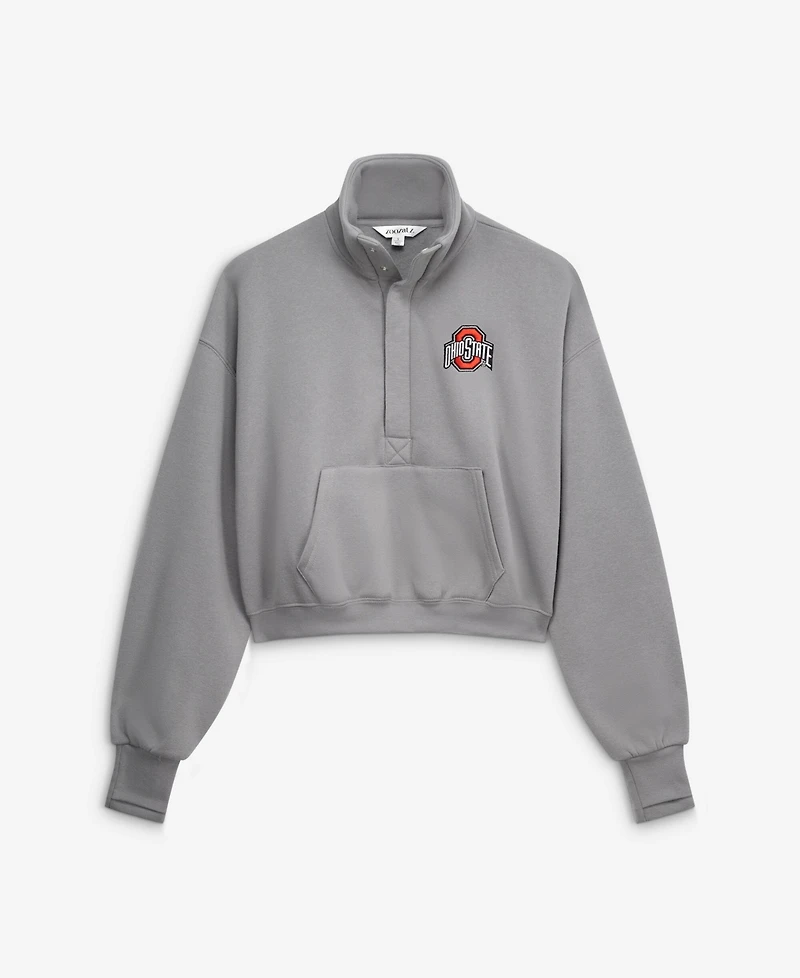 ZooZatz Women's Gray Ohio State Buckeyes Cropped Powerhouse Half-Snap Sweatshirt