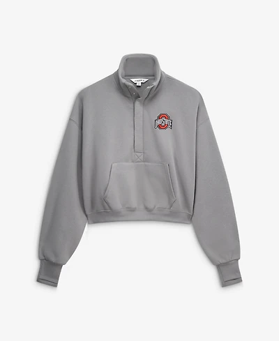 ZooZatz Women's Gray Ohio State Buckeyes Cropped Powerhouse Half-Snap Sweatshirt