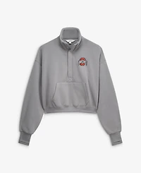 ZooZatz Women's Gray Ohio State Buckeyes Cropped Powerhouse Half-Snap Sweatshirt
