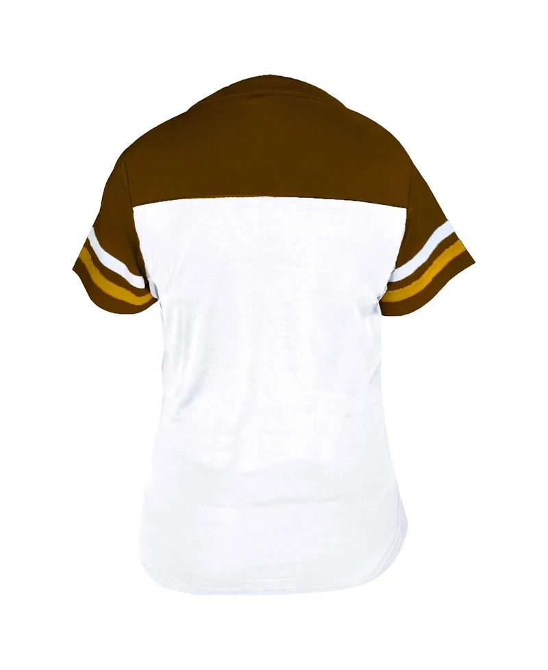 Fanatics Women's Profile White/Brown San Diego Padres Plus Two-Stripe V-Neck T-Shirt