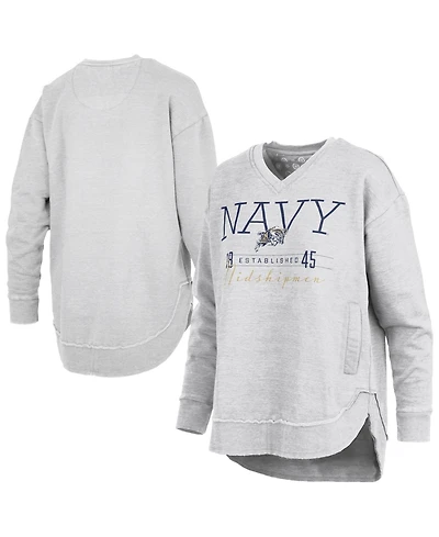 Pressbox Women's Heather Gray Navy Midshipmen Marcus East Hall Poncho V-Neck Sweatshirt