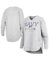 Pressbox Women's Heather Gray Navy Midshipmen Marcus East Hall Poncho V-Neck Sweatshirt