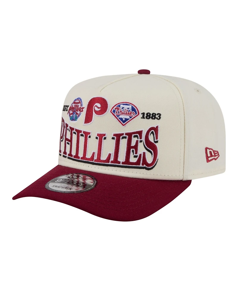 New Era Men's Cream Philadelphia Phillies Throwback Tri-Hit A-Frame 9FIFTY Adjustable Hat