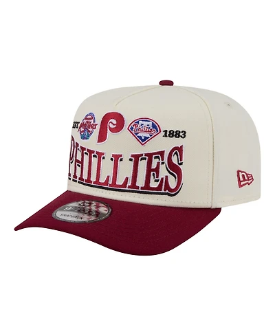 New Era Men's Cream Philadelphia Phillies Throwback Tri-Hit A-Frame 9FIFTY Adjustable Hat