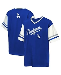 Outerstuff Big Boys and Girls Royal Los Angeles Dodgers Big League Base Runner Ringer T-Shirt