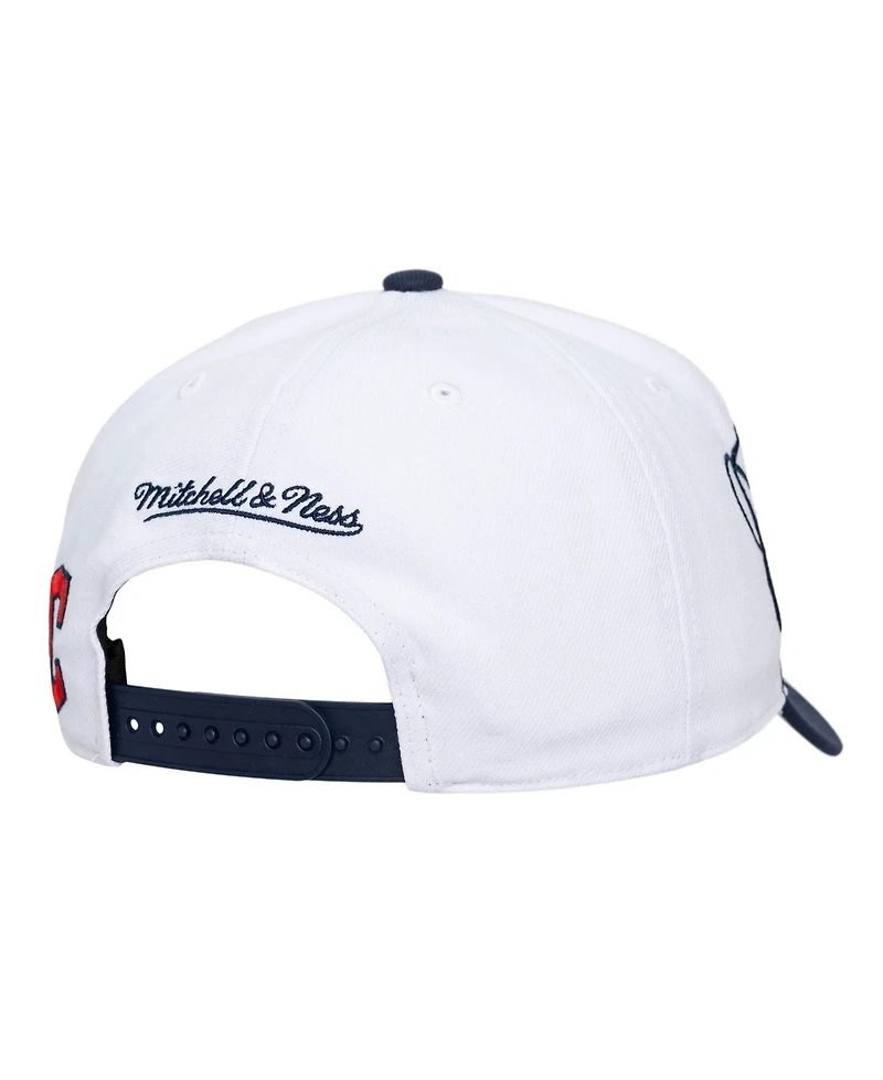 Mitchell & Ness Men's and Women's White/Navy Cleveland Guardians Xl Script Pro Crown Adjustable Hat