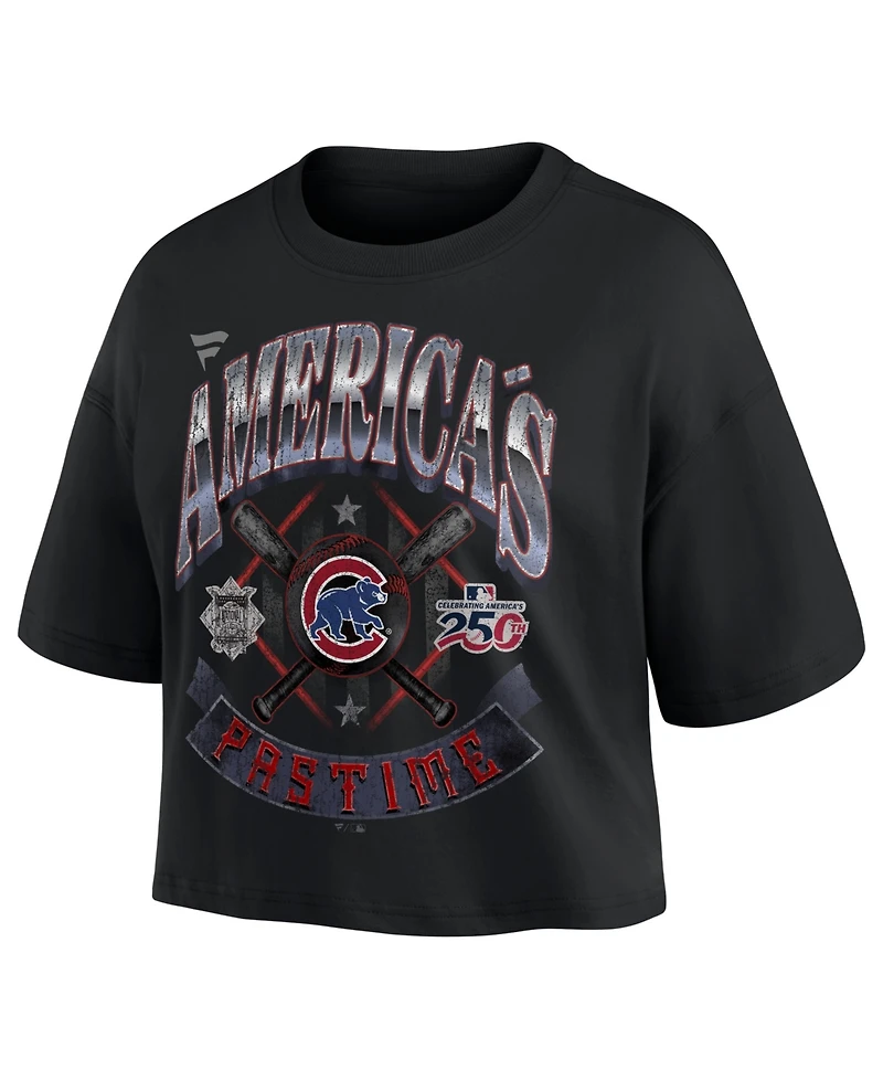 Fanatics Women's Black Chicago Cubs Americana Crop T-Shirt