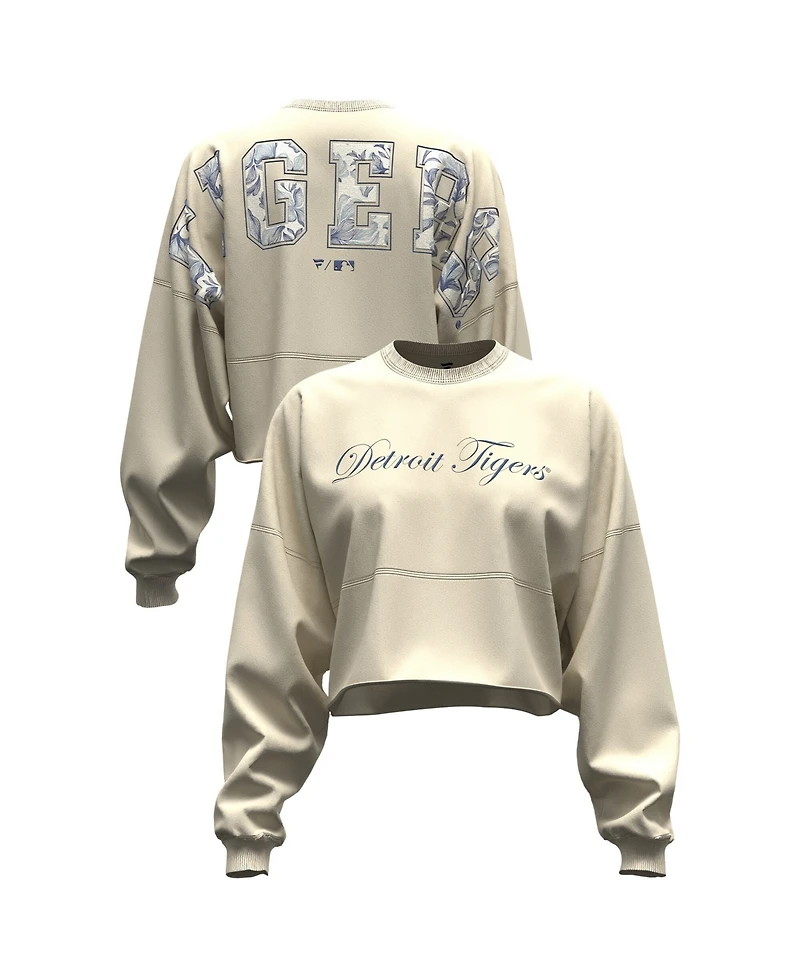 Fanatics Women's Light Beige Detroit Tigers Spirit Floral Script Cropped Long-Sleeve T-Shirt