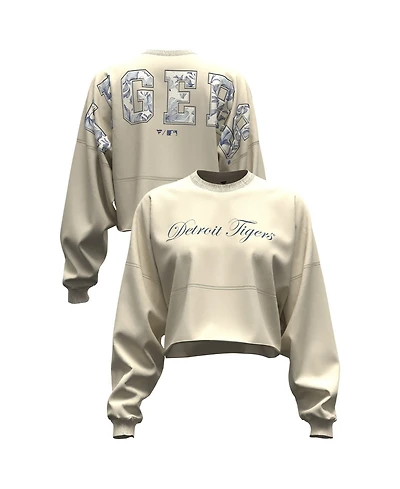 Fanatics Women's Light Beige Detroit Tigers Spirit Floral Script Cropped Long-Sleeve T-Shirt