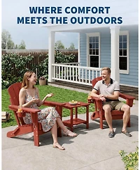 Gaomon Hdpe Outdoor Patio Chair, Folding Adirondack Chair Set of 2 with Side Table for patios, Decks, Gardens, fire Pit, Red