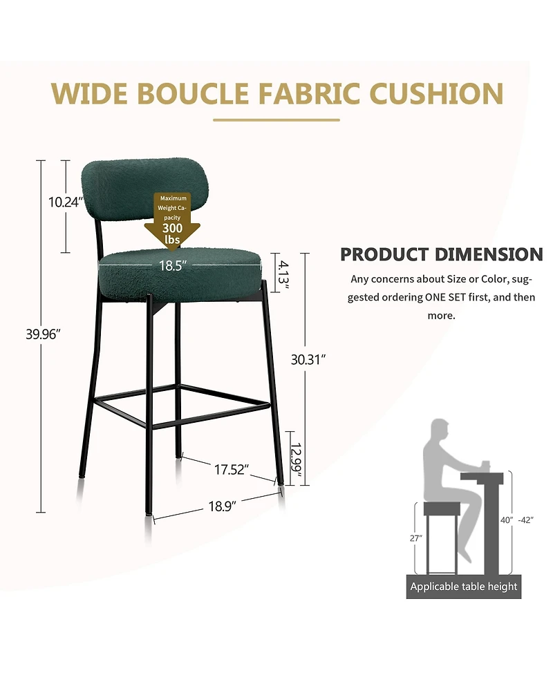 Dyhome 30" Bar Stools Set of 2, Counter Height Chairs with Backrest and Footrest
