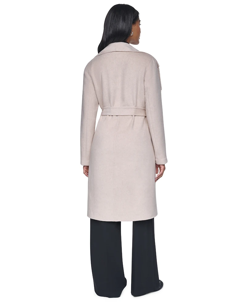 Dkny Women's Double Faced Fringe Wrap Coat