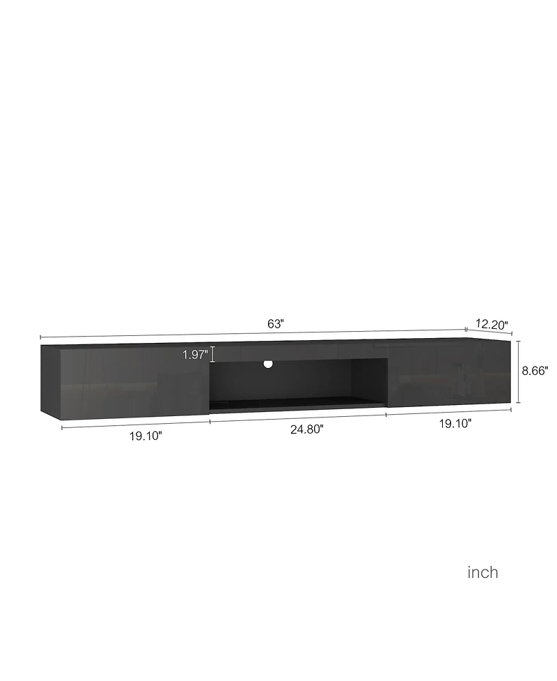 Boyel Living 63 Inches Floating Tv Stand Wall Mounted with 16 Color LEDs Entertainment Center for 55 to 65 Inch TVs