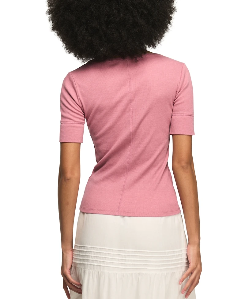 Lucky Brand Women's Rib-Knit Scoop Neck Henley Top