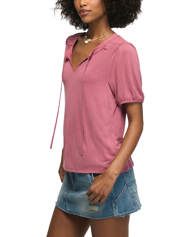 Lucky Brand Women's Sandwash Tie-Front Shirred Top