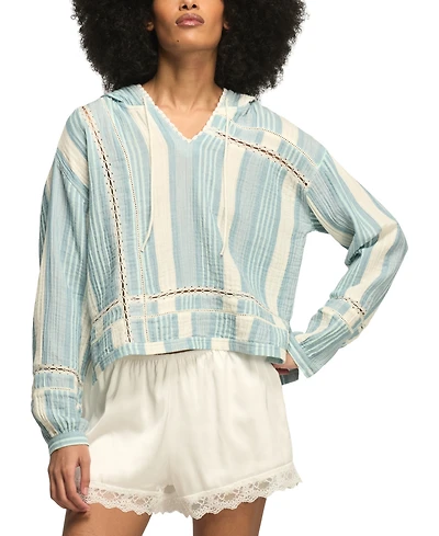 Lucky Brand Women's Striped Lace Detail V-Neck Hoodie