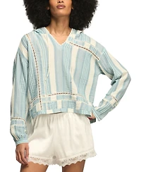 Lucky Brand Women's Striped Lace Detail V-Neck Hoodie