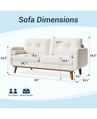 gaomon 65" Mid Century Modern Loveseat Sofa for Small Spaces, 2 Seater Boucle Upholstered Couch with Button Tufted Design and Wood Legs
