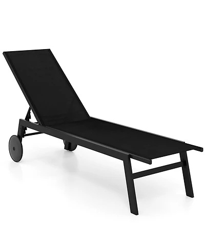 Sugift Wheeled Patio Chaise Lounge with 6-Level Adjustable Backrest