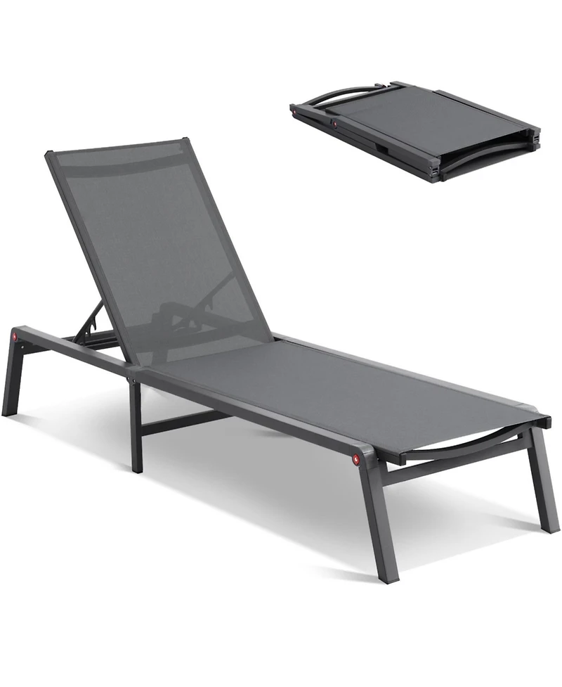 Yiortwo Outdoor Patio Chaise Lounge Chair, 5 Position Adjustable Reclining Lounger