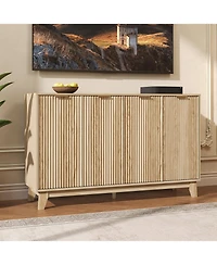 homfan Fluted Tv Stand with Storage 55" Buffet Cabinet with 4 Doors and Adjustable Shelf for Living Room, Bedroom