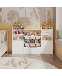homfan 8-Bin Toy Storage Organizer, 43.5" Wide Kids Bookcase with Removable Boxes, for Playroom and Classroom