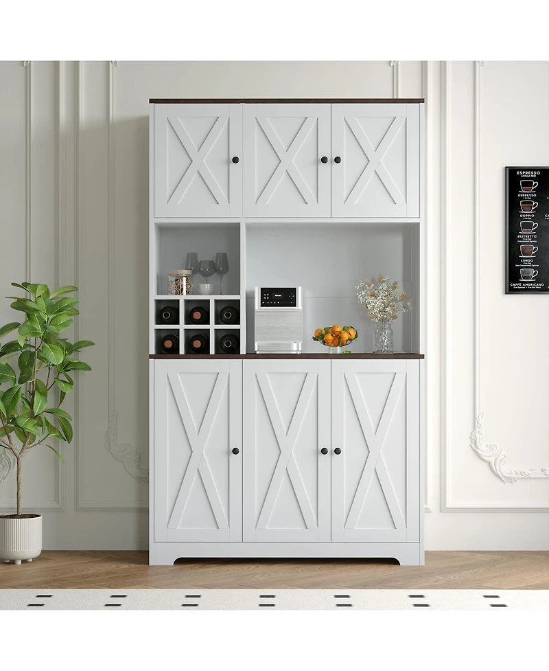 homfan 71-Inch Tall Pantry Cabinet with Wine Rack, Farmhouse Kitchen Hutch with 7 Compartments, for Dining Room and Living Room