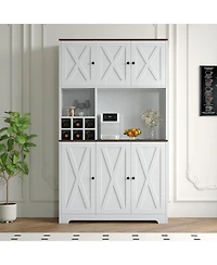 homfan 71-Inch Tall Pantry Cabinet with Wine Rack, Farmhouse Kitchen Hutch with 7 Compartments, for Dining Room and Living Room