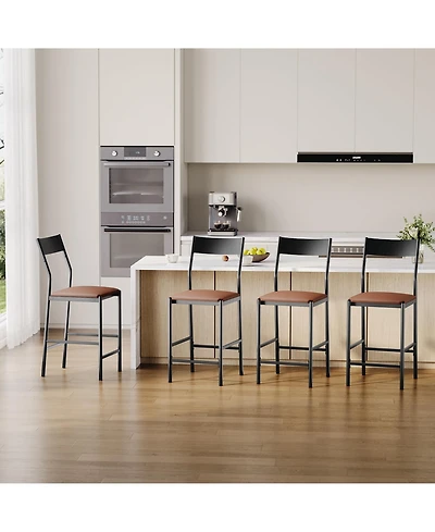 gaomon Modern Counter Height Bar Stools Set of 4, Pu Leather Kitchen Stools with Backrest and Footrest, 24 Inch & 26 Inch