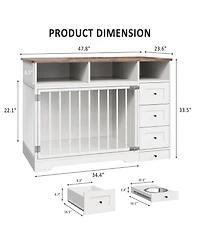 gaomon 48 Inch Dog Crate Furniture with Bowl and Drawers, Farmhouse Medium Small Dog Kennel, Storage Crate Table for Dogs for Living Room