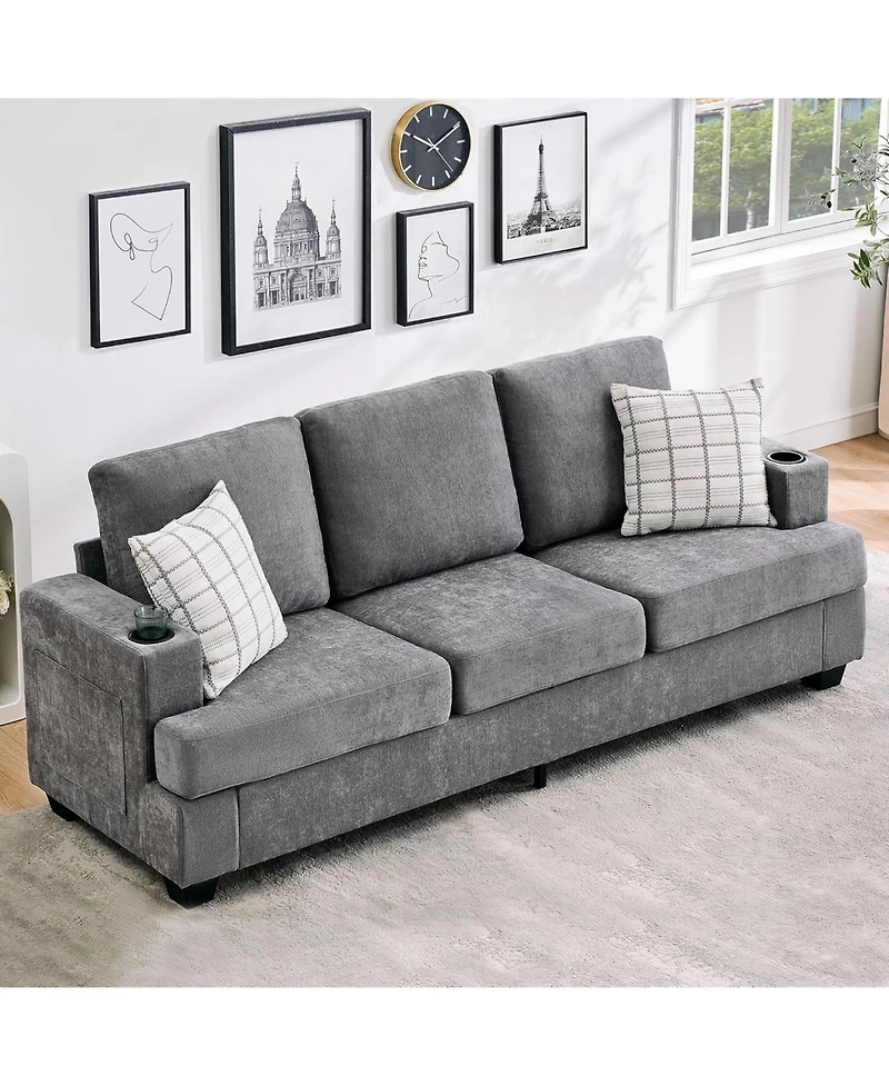 gaomon 89-Inch Modern 3-Seater Sofa Couch with Cup Holders and Side Storage Pockets, Comfy Couches with Deep Seat for Living Room Apartment Lounge