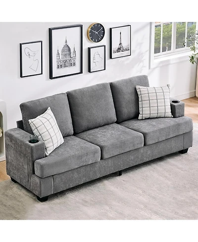 gaomon 89-Inch Modern 3-Seater Sofa Couch with Cup Holders and Side Storage Pockets, Comfy Couches with Deep Seat for Living Room Apartment Lounge
