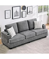 gaomon 89-Inch Modern 3-Seater Sofa Couch with Cup Holders and Side Storage Pockets, Comfy Couches with Deep Seat for Living Room Apartment Lounge