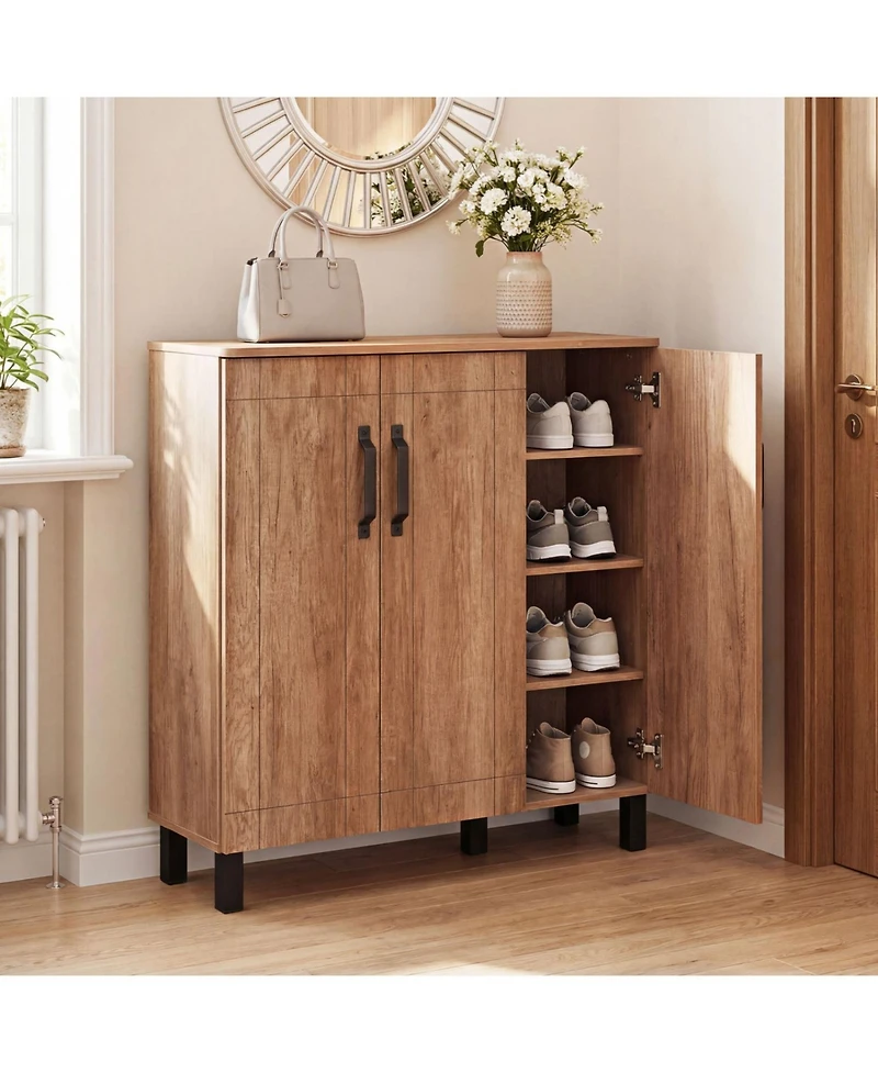 Slickblue Modern Oak Shoe Rack Cabinet Freestanding Storage Organizer